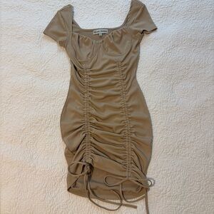Almost Famous Tan Ruched Mini Dress